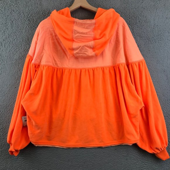 New Free People Movement Let It Go Sweatshirt Hood Zip Neon Orange Velour S NEW - Picture 3 of 9